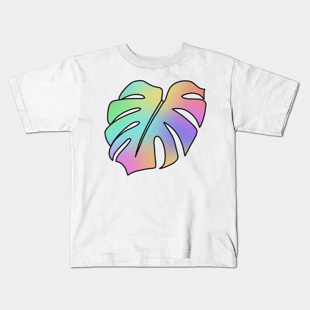 Pastel Holographic Monstera Deliciosa leaf Kids T-Shirt by JuneNostalgia